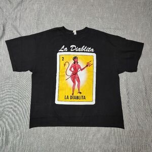 VINTAGE La Diablota Tarot Card‎ T-Shirt Size XL Black Cropped Oversized Alstyle